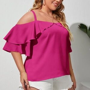 SHEIN Vibrant Pink Off-Shoulder Blouse